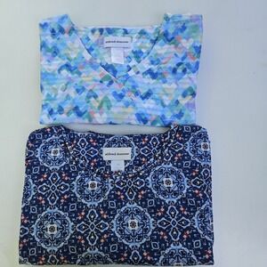 Alfred Dunner Shirt Womens XL Flora Print Embellished Top Lot of 2 Summer Casual